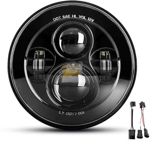 Dot Approved 7Inch Black LED Headlight Compatible with Motorcycle Tour,FLD,Softail Heritage,Street Glide,Road King,Electra Glide,Yamaha V-Star Road Star Wrangler
