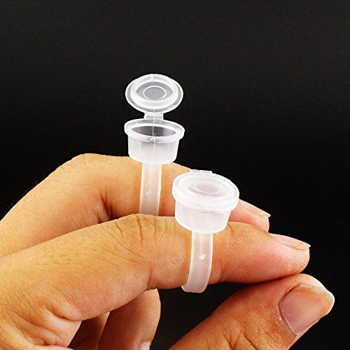 Airgoesin Lot de 40 bagues de tatouage à encre pigmentée avec couvercle pour recharge de sourcils, cils, outil manuel + boîte de rangement