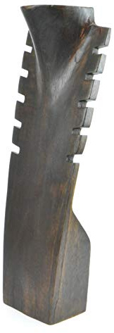 Busto expositor de abrazaderas dentados en madera maciza color chocolate H40 cm