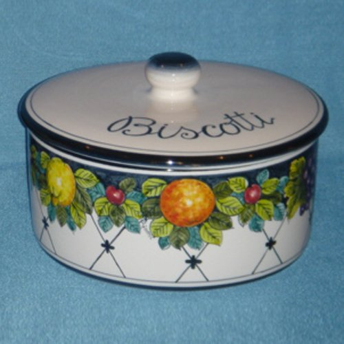 Ceramica Dipinta a Mano RICCERI: Biscottiera Decoro Frutta E Rete 20x25cm