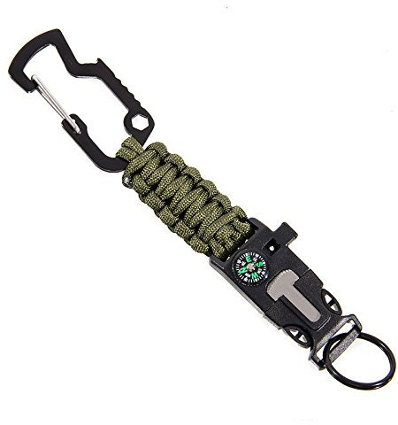 Outdoor Survival Kits, 7-Core Paracord Key Chain Emergency Sports Gear with Carabiner Buckle, Compass, Rescue Whistle, Bottle Opener, Fire Starter, Scraper for Mountaineering Cycling Camping Hiking