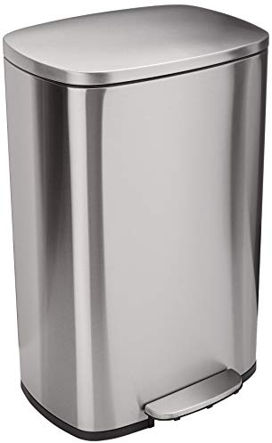 Amazon Basics Rectangular Kitchen Bin With Steel Bar Pedal, Soft-Closing Mechanism For Home and Office Use, 50 l/13.2 gallon, Satin Nickel Finish