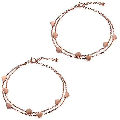 Flongo 2 Stück BFF Armbänder Unendlichkeitszeichen und Herz Freundschaftsarmband aus Edelstahl Silber und Roségold Armbänder für Beste Freundinnen/Schwestern/Mutter und Tochter