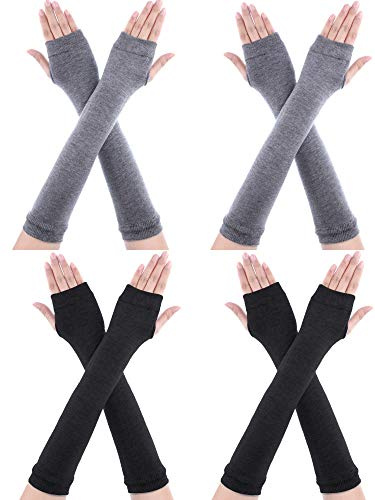 SATINIOR 4 Paar Lange Fingerlose Handschuhe Wärmer Daumenloch Ellenbogen Länge Handschuhe für Frauen (Farbe Set 3)