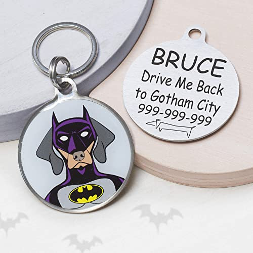 Snout Fashion Batdog, Hundemarken ID Tag dür Hünde - Bat Man in der Welt der Hünder, Personalisierte Hünde ID-Tags (Up to 10kg/20lb (Ø30mm))