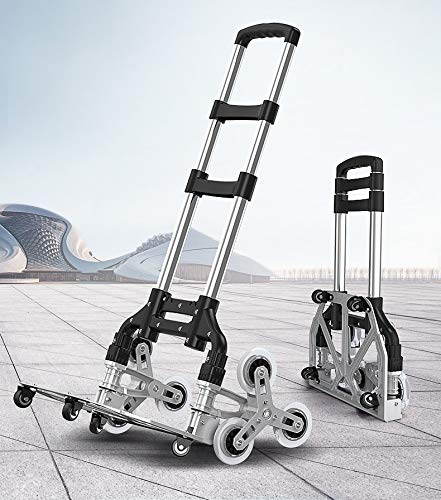 Yinleader Carro de Escalera de aleación de Aluminio, Carro Plegable | asa Extensible 106 cm | 6 Ruedas Blandas Transparentes + Cuatro Ruedas giratorias 360° | Incluido