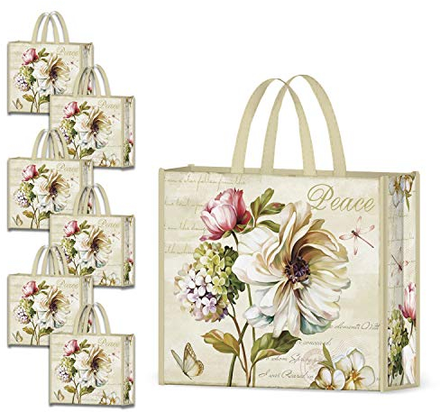 NymphFable 6 Stück Einkaufstasche Wiederverwendbare Pfingstrose Blumen Schmetterlinge Einkaufstaschen Groß Einkaufstüte Waschbare