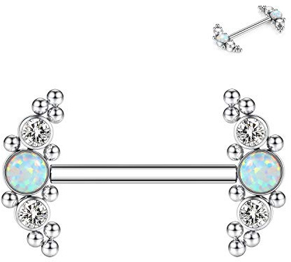 hengkaixuan 14G Nippel Langhantelringe G23 Titan Nippel Langhantel Gewinde Gold Roségold Silber Nippelringe CZ Opal Body Piercing Schmuck für Frauen 12 14 16 18mm