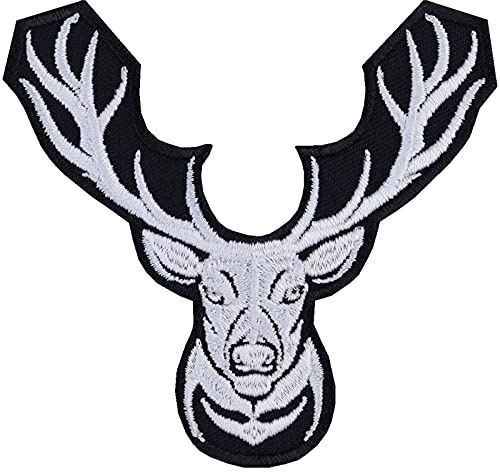 Hirsch Aufnäher Hirschgeweih Aufbügler Jäger Patch Hirschbild zum annähen/aufbügeln | Moderne Bügelbilder Applikation für Taschen/Kissen/Jacke/Shirt | 80x75mm