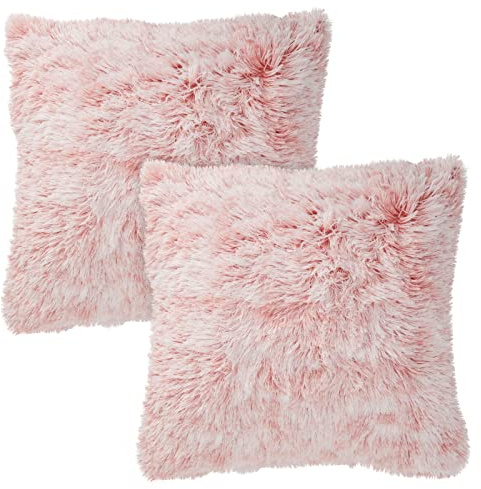 2-Piece Set of Blush Pink Faux Fur Throw Pillow Covers, Fuzzy Home Décor, 51 x 51 cm