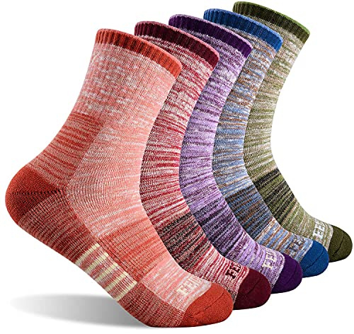 FEIDEER 5 Pairs Women's Hiking Walking Outdoor Recreation Socks Wicking Cushion Crew Socks (5WS20405-M)