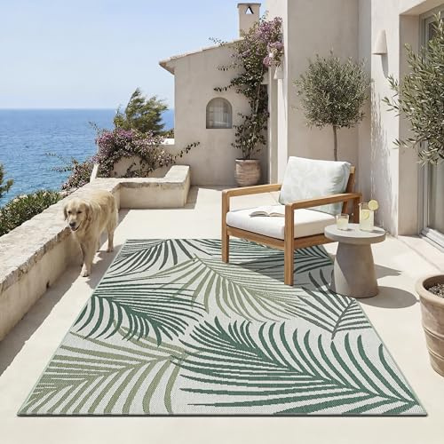 the carpet Machka - robuster Outdoor Teppich, modernes Design, Wetterfest & UV-beständig, für Balkon, Terrasse und Wintergarten, auch für Küche oder Esszimmer geeignet, Palme, 80 x 200 cm