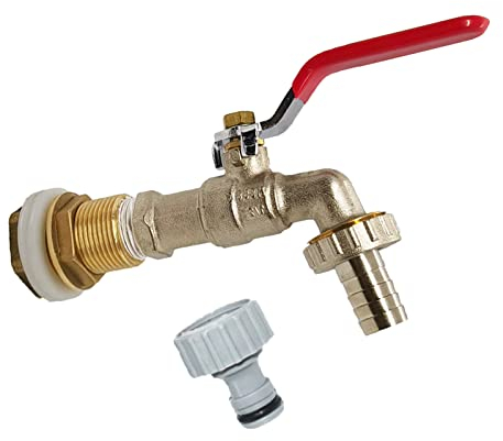 Raccord de citerne de pluie avec robinet d'écoulement 1/2 en laiton avec raccord de tuyau pour citerne de pluie, réservoirs d'eau, tonneaux (1/2)