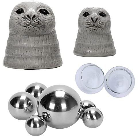 Storm's Gartenzaubereien Minteich Deko Set Seehund Köpfe mit Schwimmkugeln - Teichkugeln und Teelichtschalen