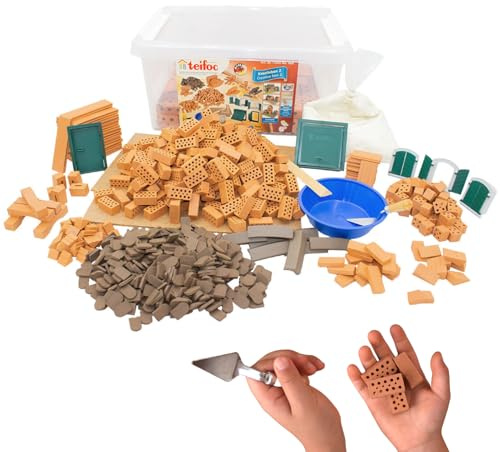 Teifoc Kreativbaukasten - Steinbaukasten 660, mit 850 Mini Ziegelsteinen | Für DIY Projekte, Bastelset für Kinder ab 6 7 8 Jahren und Erwachsene, Kreativspielzeug, Bastelset, Set mit Bastelmörtel