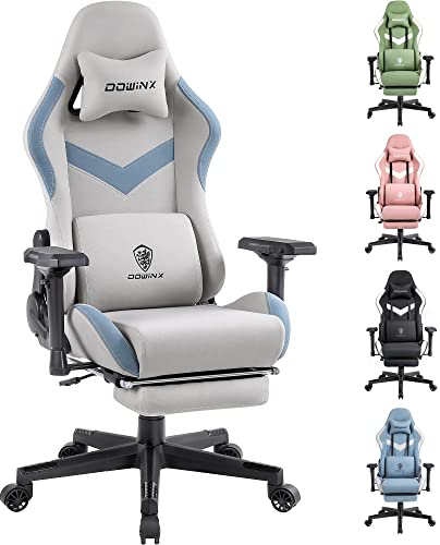Dowinx Bürostuhl Stoff, Ergonomischer Gaming-Stuhl, Gaming Sessel mit Fußstütze, Kopfstütze, Massage-Lendenkissen, Drehstuhl (Graublau)