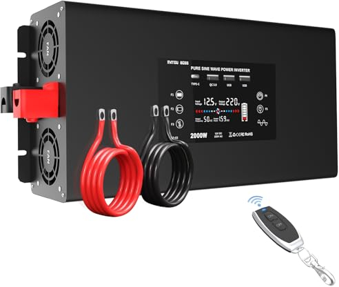 DATOUBOSS Convertisseur 12v 220v Pur Sinus 2000W/4000W Onduleur-2 Prise EU de Courant Alternatif et 2 Port USB, 1 QC3.0, 1 Type-C, Tlécommande, Convertisseur pour Voiture, Camion, Camping