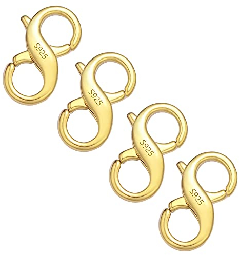 Doppel Kettenverschluss Gold, ALEXCRAFT 4 Stück Schmuckverschluss Gold 925 Doppelter Hummerschere Karabinerverschluss Groß 14K Vergoldet Verschluss für Ketten Armband Halskette Schmuckherstellung