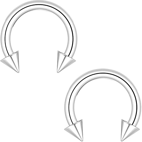 PunkTracker 2 st spik septum ringar bröstvårtsringar 316L kirurgiskt stål hästsko cirkulär piercing skivstång 00G 0G 2G 4G 6G 8G 10G 12G 14G 16G Tragus helix conch piercing smycken, ingen-metall-typ