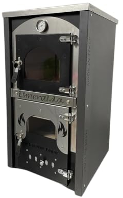 Alfonso Forni Stufa A Legna Con Forno-Esmeralda-Potenza Riscaldamento 15Kw,A Legna Economica In Acciaio Verniciato Antracite,Da Interno Con Forno In Mattoni Refrattari,Ideale Per Cucina,Made In Italy