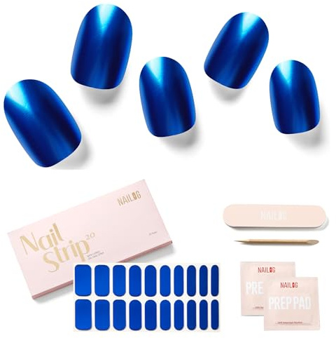 NAILOG Nagelfolie UV Härtend 20 Stück, Glänzendem UV Nagelfolie - Langanhaltend Nagelsticker Selbstklebend Gel-Nagelstreifen,Sapphire Blue