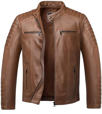 Amaci&Sons Herren Echtleder Jacke Biker Zipper Lederjacke 9104