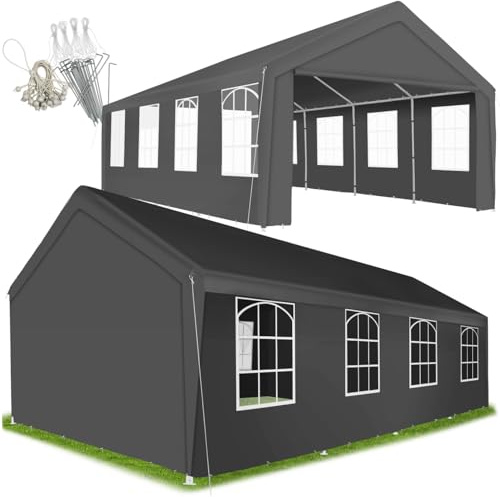 tectake® Pavillon Pliant Tonnelle de Jardin Exterieur Tente de Reception 4x8m Barnum Chapiteau Gazebo Pavillon de Jardin Imperméable avec Fenêtres - Gris