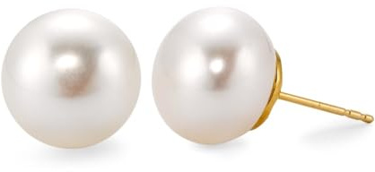 PERORNO Elegante Ohrringe mit 18K Gold vergoldetem Sterling Silber und weißen Zuchtperlen, Größe 6, 5, 7 mm, hoher Glanz und Orient