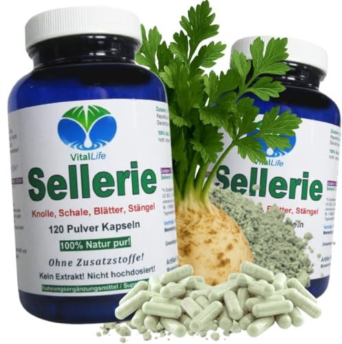 SELLERIE 240 (2x120) Kapseln Wurzel Schale Blätter Stängel BLUT Magen LEBER Darm NIEREN Blase VERDAUUNG nach Hildegard von Bingen. 100% NATUR pur. OHNE ZUSATZSTOFFE. 26318-2