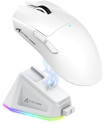 ATTACK SHARK X11 Gaming Mouse with Magnetic Charging Dock, PixArt PAW3311 Gaming Sensor, BT/2.4G Wireless/Wired Gaming Mouse, 22000 DPI, Office Mice Gamer Mice for Win11/Xbox/PS/Mac (White)