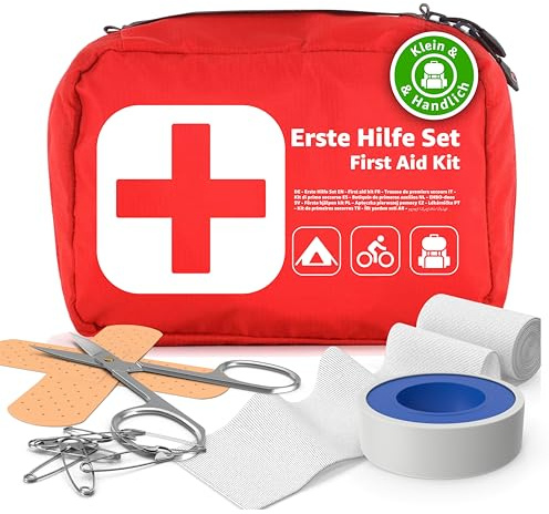 Traveller - Set di 5 mini pronto soccorso, piccolo e maneggevole, per viaggi, escursioni, attività all'aperto e bicicletta, per il primo soccorso, per bambini e adulti (5)