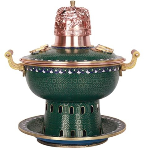LOKORI Chafing Dishes Cloisonne Copper Hot Pot Single Person Small Copper Pot Old Beijing Copper Hot Pot Commercial Household Alcohol Stove Anti-Scald Carrying Handle,B