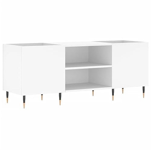 SDWEHO7 Plattenschrank mit 2 Schränken und 2 Regale, LP Schrank Schallplattenständer für Wohnzimmer, Industrie-Design Weiß 121x38x48 cm Holzwerkstoff