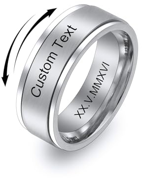 MeMeDIY Anillos de Acero Inoxidable Personalizados de Bodas con Nombre Grabado Fecha Texto Anillos Giratorios de Promesa para Parejas Hombre -Style E-7#
