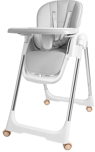 HENGMEI Hochstühle Kinderstuhl Esstisch Faltbar Babystuhl Kinder Sitzerhöhung Kindersitz für Baby 6-36 Monate Tischstuhl mit Tisch Tablett Tragbarer Außenbereich Drinnen (Grau)
