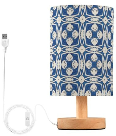 Amooorous Bedroom Lamps Bedroom Table Lamp with USB Port Vintage Blue Boho Texture Night Light for Kids Glass Table