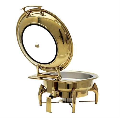 QAUUCP Chafing Dish Buffet Set Nice Round Glass Lid Window Hydraulic Soft Closing Gold Colour Chafing Dish Buffet Set Hold Accent Food Warmers Buffet Chafing Dish(Round 6.5L)