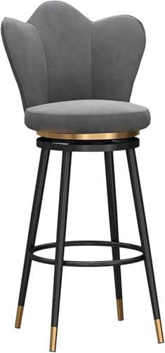 DZYHFCO Barhocker, Stehhocker, Thekenhöhe, 65/75 cm, drehbarer Barstuhl mit samtgepolstertem Sitz, Küchen-Frühstücksstuhl mit schwarzen Metallbeinen, belastbar bis zu 200 kg, Grau 1,75 cm