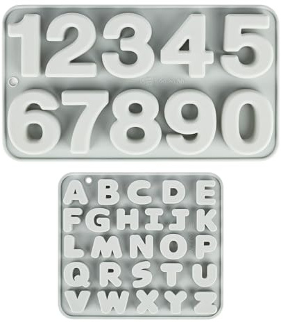XTDMJ 2 Stück Silikonform Buchstaben und Silikonform Zahlen, A-Z Alphabets Silikonformen & 0-9 Silikonform Zahlen für Kinder, 3D Gießform Set für Schokoladenform Seifenform