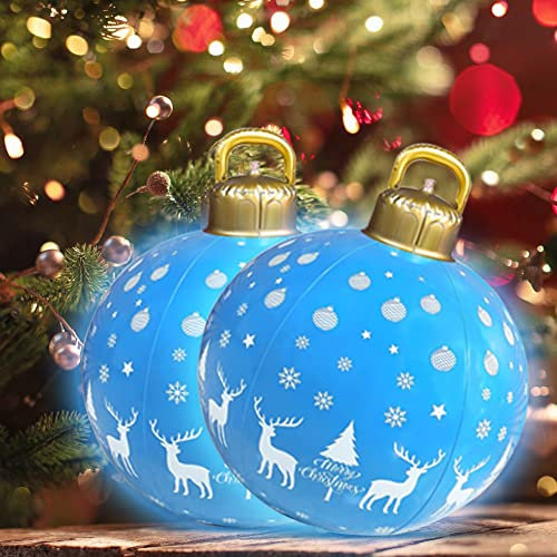 Xiaoxu 23.6in Christmas Inflatable Ball, 1PCS Light Up Christmas Ball Ornaments Outdoor Blow Up Decorated Ball with Remote 16 Colors LED, for Home Yard Lawn Garden Outside Decoration (Blue Deer)