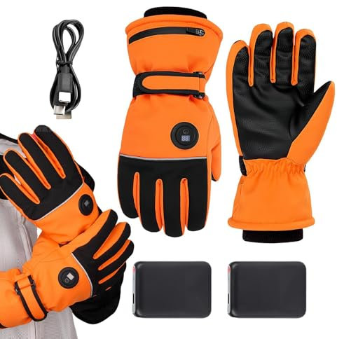 Guantes Calefactables Para Hombre - Guantes De Invierno | Guantes Eléctricos Para Montar, Guantes De Snowboard, Guantes Recargables, Guantes Para Correr Con Calefacción Reflectantes De Tela Oxford Par