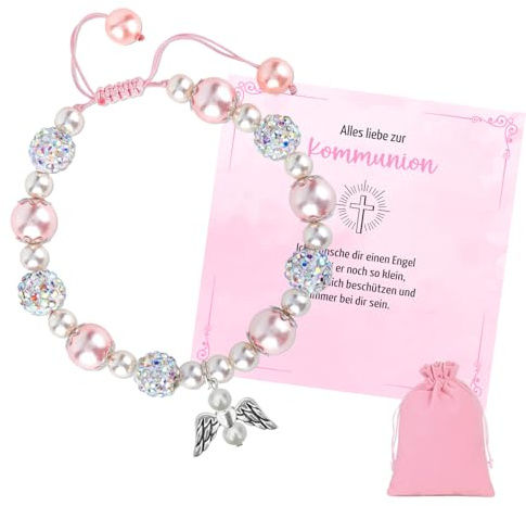 Ozagkad Schutzengel Armband für Mädchen, Kommunion Geschenke, Perlen Armbänder mit Schutzengel Anhänger, Geschenk zur Kommunion für Mädchen