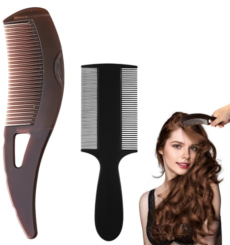 RTRTGS 2 pcs Peine Escamas y Piojos, Dientes Huecos, Masaje Energético con Mango, Mejora la Calidad, Suciedad, Cuidado de la Piel del Cuero Cabelludo, Liendres, Detox y Exfoliante