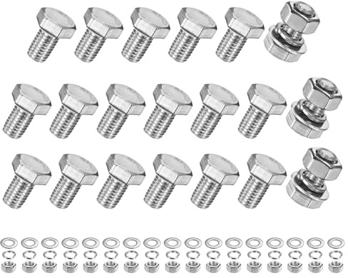 M METERXITY Confezione da 20 bulloni a testa esagonale con dadi, rondelle piatte e di bloccaggio, M10 x 16 mm, kit di bulloni e dadi in acciaio inox, completamente filettati, assortimento di bulloni
