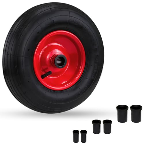 Crystals 14/35cm Heavy Duty Wheelbarrow Wheel Tyre 4.00-6 | PU Solid Replacement Wheel for Trolley, Garden Cart, Barrow, Sack Truck & Trailer | Fits Standard Barrow – Red
