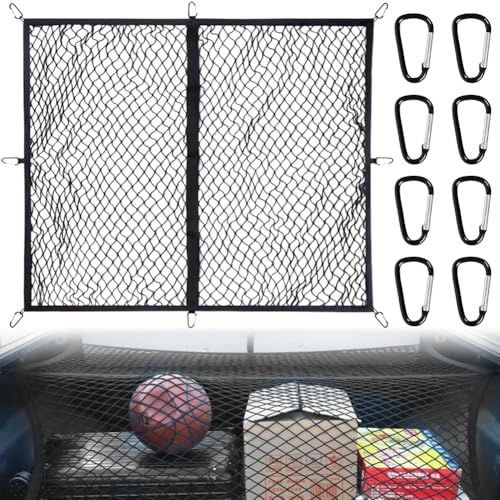 Hochelastisches Gepäcknetz 120x120cm (dehnbar bis 210x210cm), LKW-Frachtnetz, Netz-Organizer mit 8 Stahlkarabinern, Kofferraumnetz Gepäcknetz fürs große SUVs, Transporter, Busse, Vans (Einlagige)