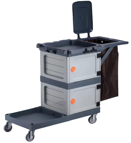 Profi-Reinigungswagen,Haushaltsreinigung Wagen,Hotelreinigung Handwagen,Reinigungswagen AbschließBar 3 Ablagen,FüR Schulen, GeschäFte Und BüRowartung,Grau,51×22×37in