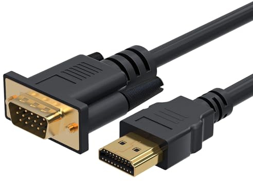 Lunpoem Cable HDMI a VGA 1,8M, Adaptador Convertidor Activo con Chip Integrado, Conector Chapado en Oro, Soporta Resolución 1080P Full HD para PC, Portátil, Monitor y Proyector