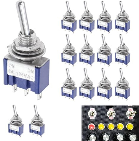 15PCS Metal Toggle Switches, SPDT Mini Toggle Switch, ON/Off 3 Pins 2 Position Miniature Switch AC 125V/6A for Car, Boat, Homehold Application, Rocker Toggle Switches