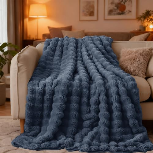 Yunlaishaocer Gosig filt, fluffig, 110 x 160 cm bubbelfilt, plyschfilt, mysig varm mångsidig kaninfyllig filt, bärbar filt för säng soffa sovrum kontor (grafitgrå)